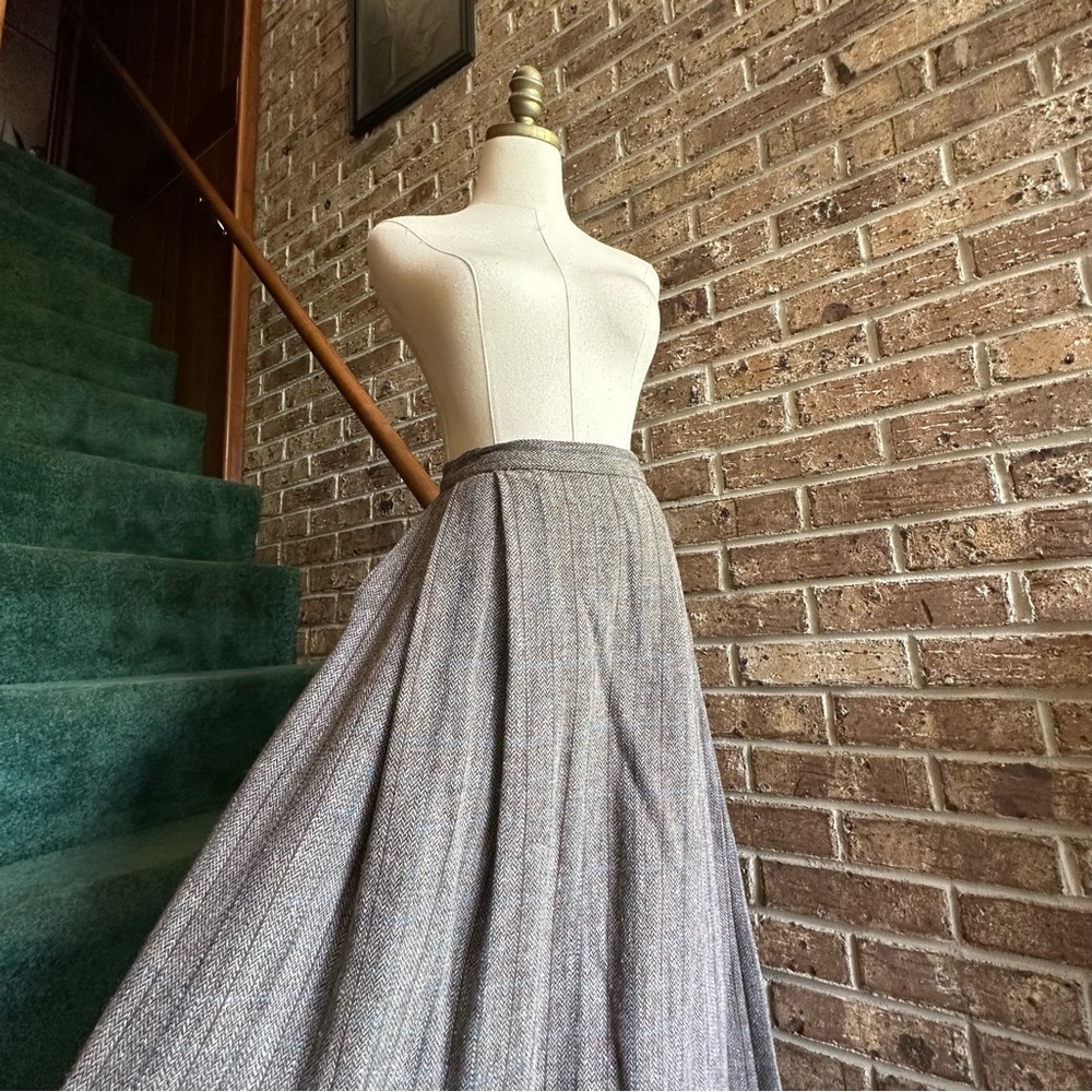 VTG 80s 90s Light Brown Wool Blend Pleated Midi Maxi Skirt